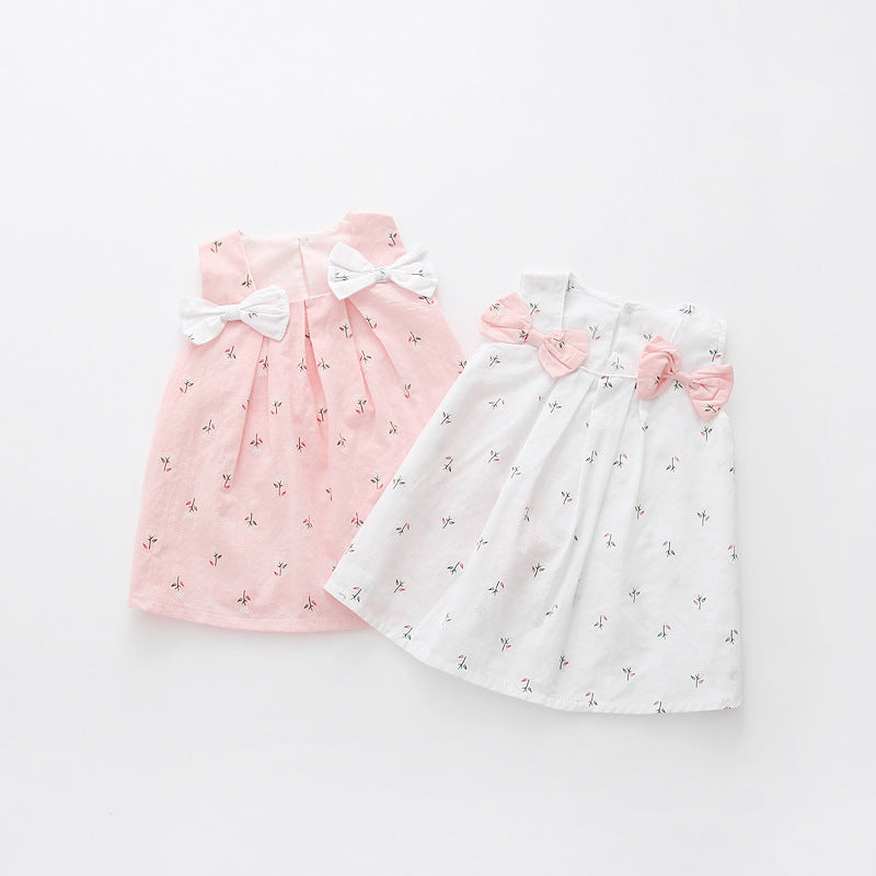Solid color bow bow floral print halter skirt