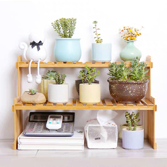 Desktop Flower Stand Mini Bamboo Flower Stand Office Storage Storage Rack Windowsill Potted Plant Rack Wooden Small Plant Rack