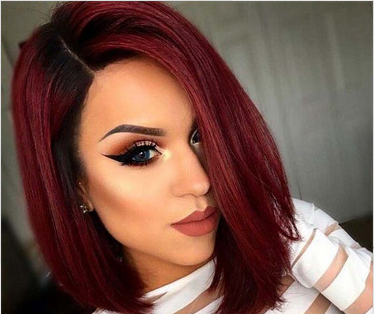 Temperature Silk Short Straight Hair Dyeing Wine Red Gradient