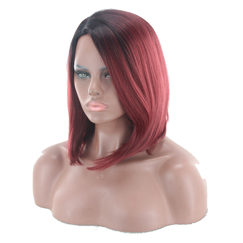 Temperature Silk Short Straight Hair Dyeing Wine Red Gradient
