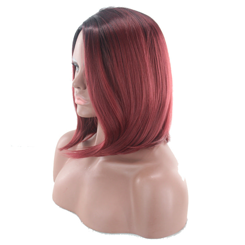 Temperature Silk Short Straight Hair Dyeing Wine Red Gradient