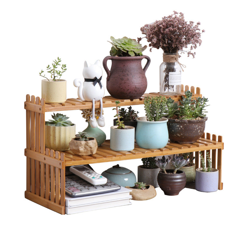 Desktop Flower Stand Mini Bamboo Flower Stand Office Storage Storage Rack Windowsill Potted Plant Rack Wooden Small Plant Rack