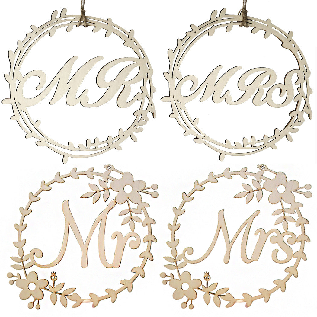 Ins Wedding Pendant Two-piece Wooden Pendant Wedding Decoration Wood Pendant Laser Listing Manufacturers Wholesale