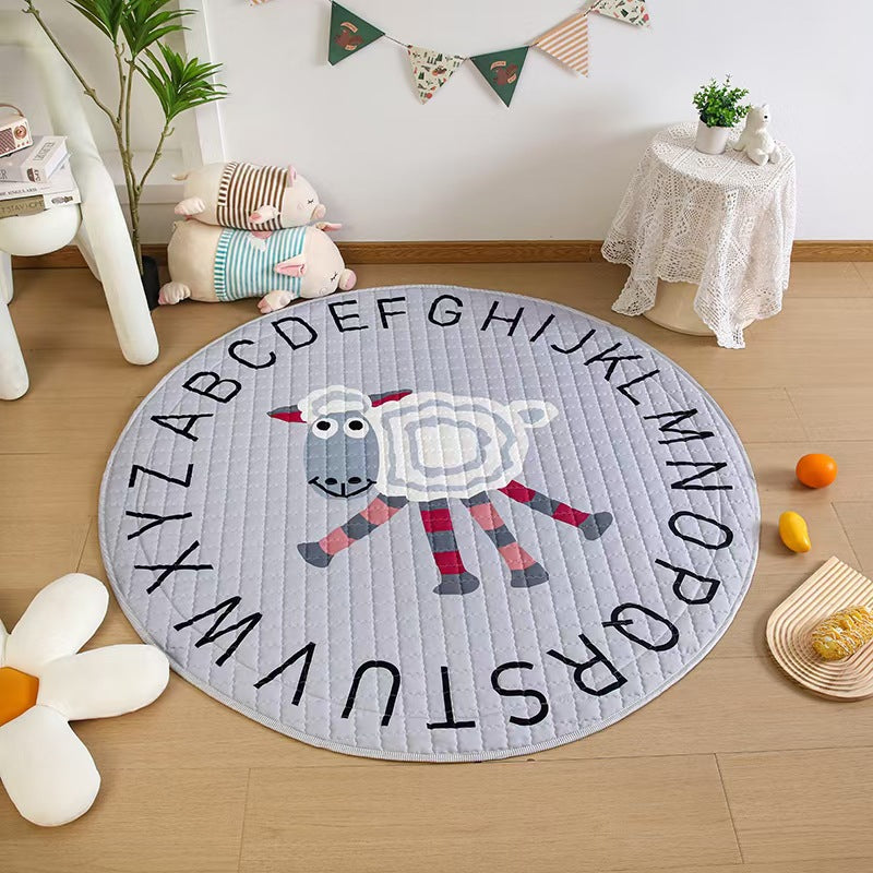 Cotton Children's Storage Crawling Mat Cartoon Round Infant Drawstring Climbing Mat Tent Mat