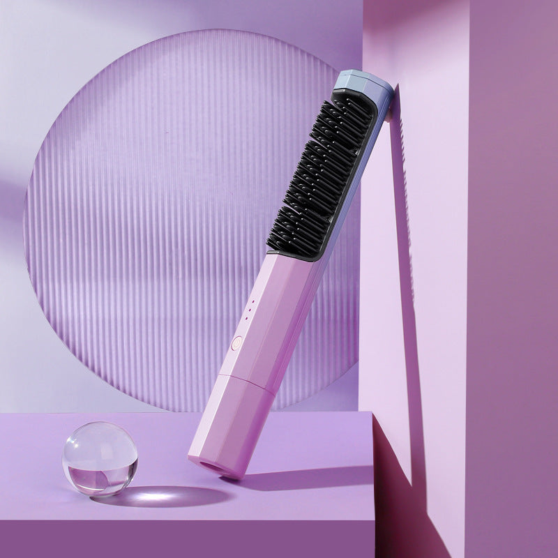 New USB Rechargeable Hair Straightening Comb Wireless Curling Iron Curling Straight Dual-purpose Electric Comb Lazy Ladies Hair Comb Cross-border
