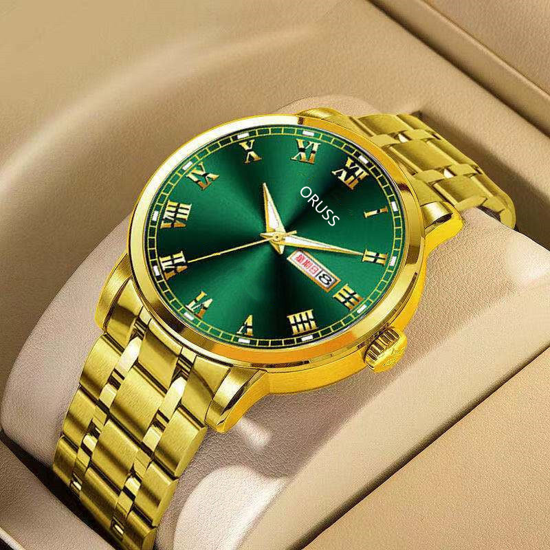 Automatic Men's Watch Elegant Fashionable Waterproof Business Style Quartz Movement Mineral Glass Round Dial Stainless Steel Band