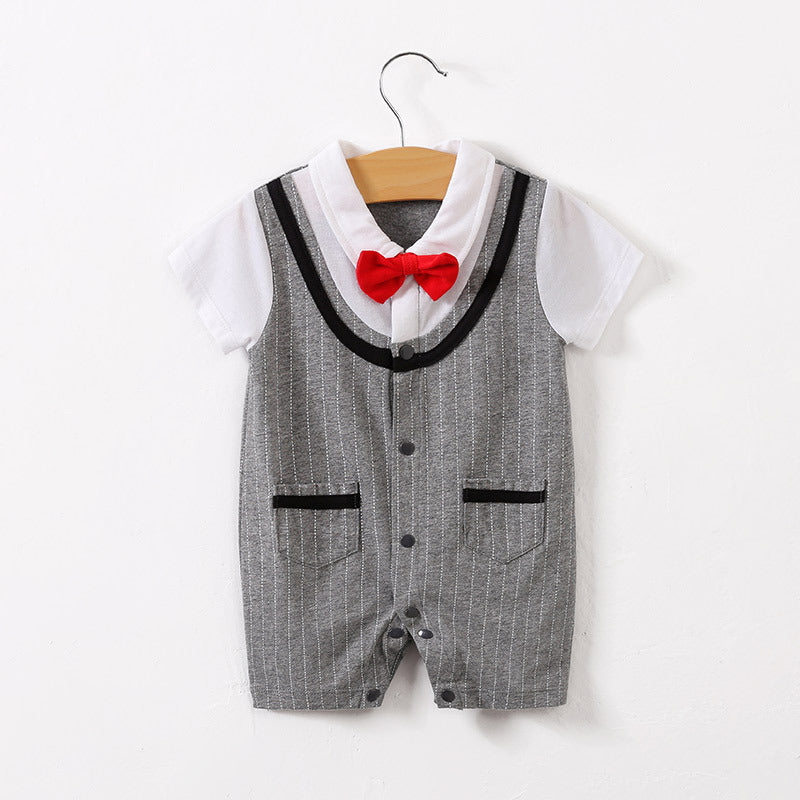 2022-Baby Hundred Days Dress Summer Short Sleeve Thin Boy Baby Gentleman Bodysuit Shirt Newborn Clothes