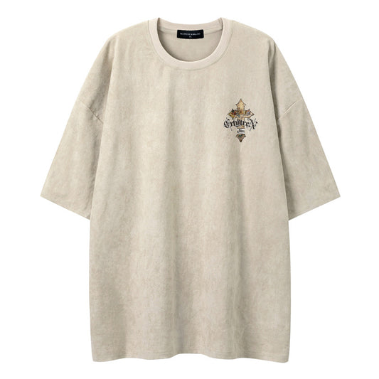 Shoulder T-shirt Men's Summer Ins Fashion Brand High-end Suede Loose Large Size Base 5-point Sleeve Couple's T-shirt