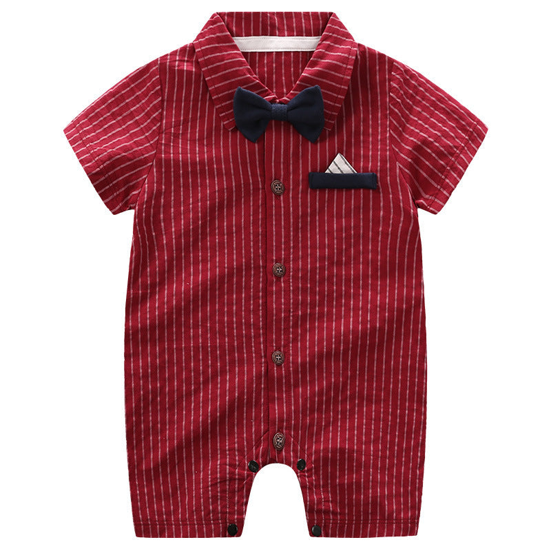 2022-Baby Hundred Days Dress Summer Short Sleeve Thin Boy Baby Gentleman Bodysuit Shirt Newborn Clothes