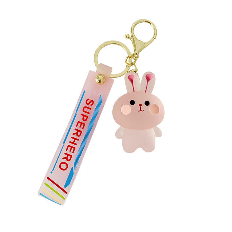 Crystal Series Blush Animal Keychain Trendy Resin Rabbit Couple Cartoon Keychain Gift Pendant