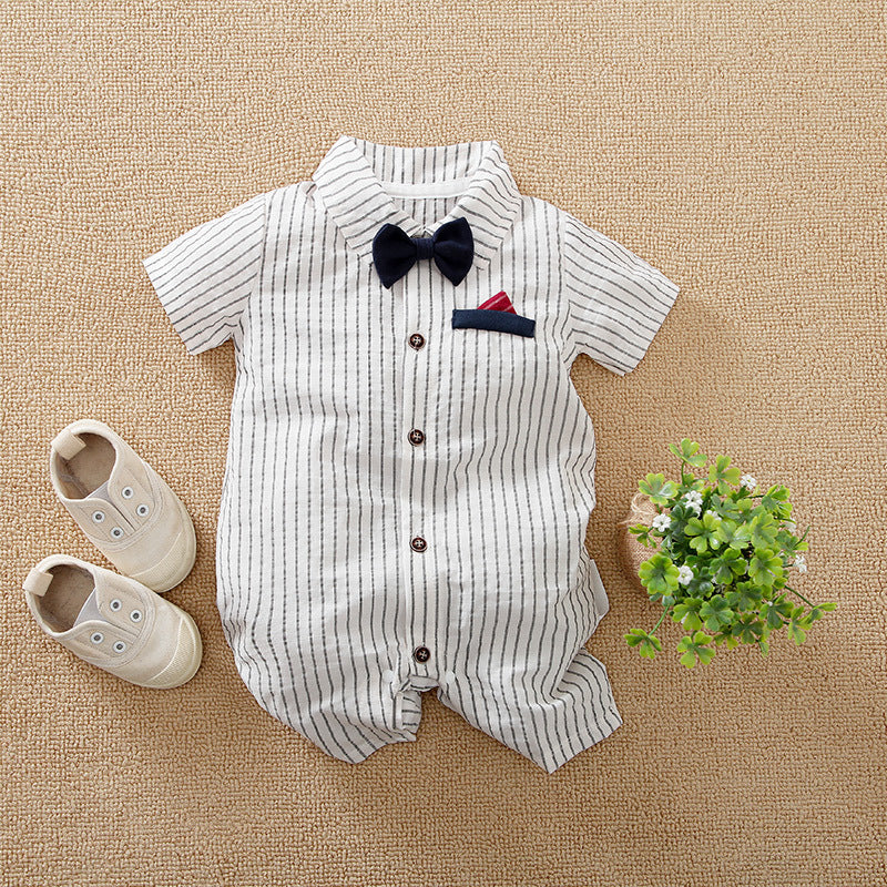 2022-Baby Hundred Days Dress Summer Short Sleeve Thin Boy Baby Gentleman Bodysuit Shirt Newborn Clothes