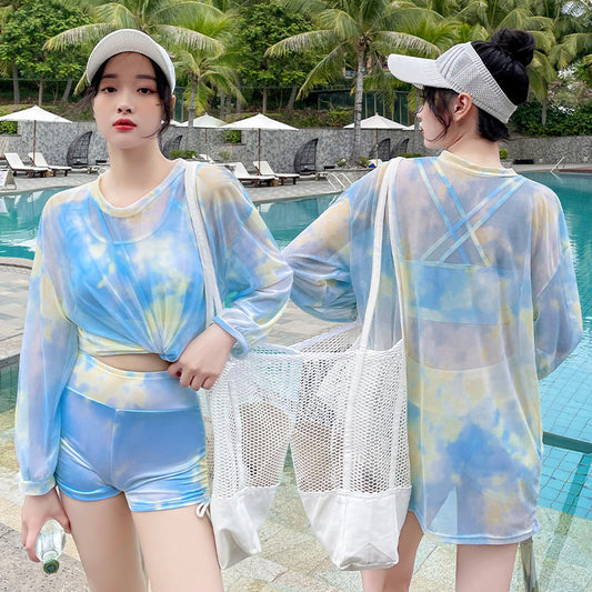 Swimsuit Women's Three-piece Set 2022 New Conservative Boxer Korean Ins Large Size Meat-covering Long-sleevedSwimwear