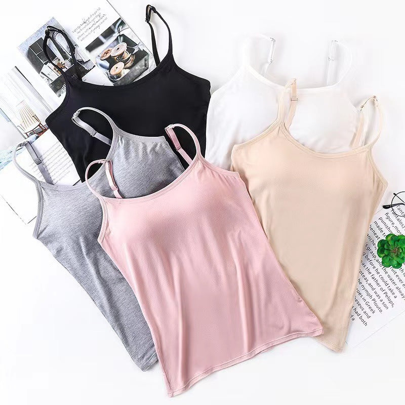 One-piece Fixed Cup Sling Women's Vest With Chest Pad Wear-free Bra Sexy Bottoming Outer Wearing Girl Vest