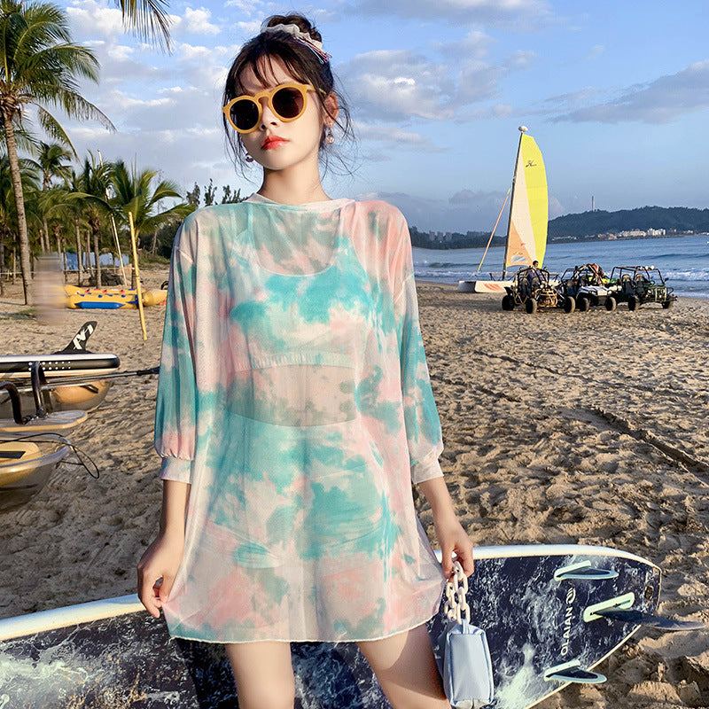 Swimsuit Women's Three-piece Set 2022 New Conservative Boxer Korean Ins Large Size Meat-covering Long-sleevedSwimwear