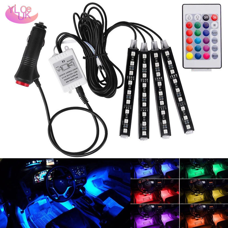 Wireless Remote Car RGB Lights LED Strip Neon Lamp Decorative Atmosphere Lights