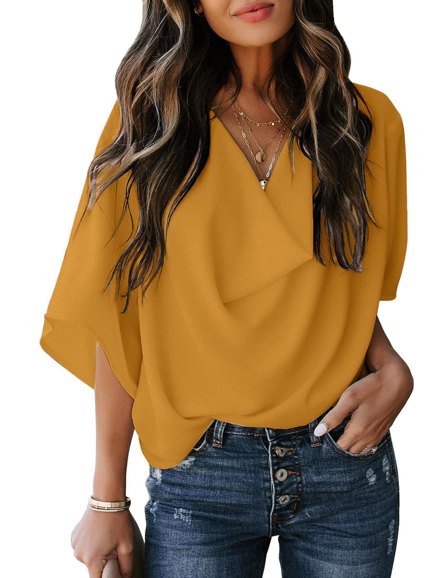 New Chiffon Shirt Loose V-neck Casual Top