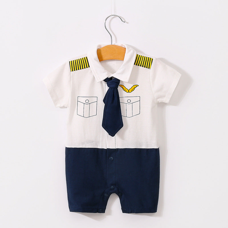2022-Baby Hundred Days Dress Summer Short Sleeve Thin Boy Baby Gentleman Bodysuit Shirt Newborn Clothes