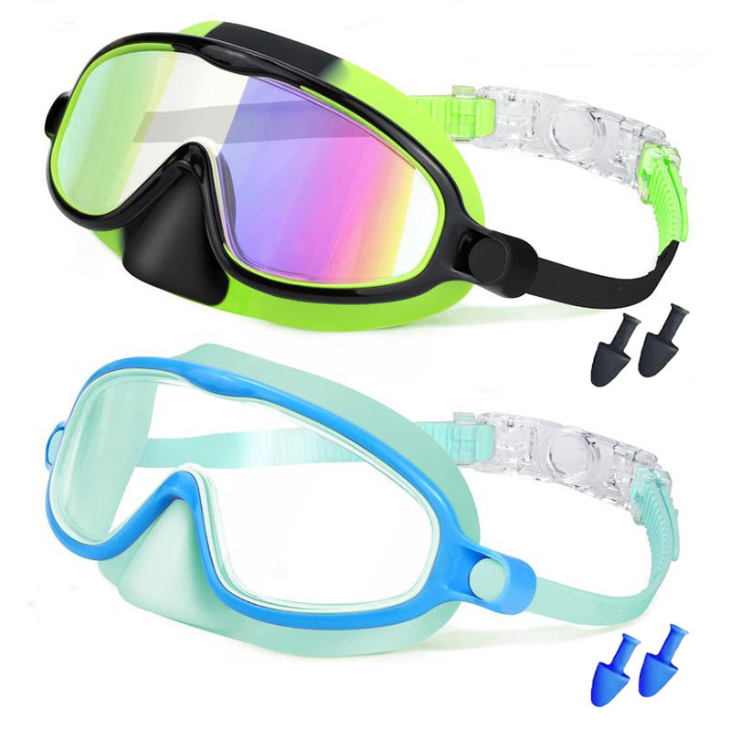 Children's Swimming Goggles With Nose Mask To Prevent Choking, Large Frame, Wide Field Of View, Diving Mask, Anti-Fog Swimming Goggles