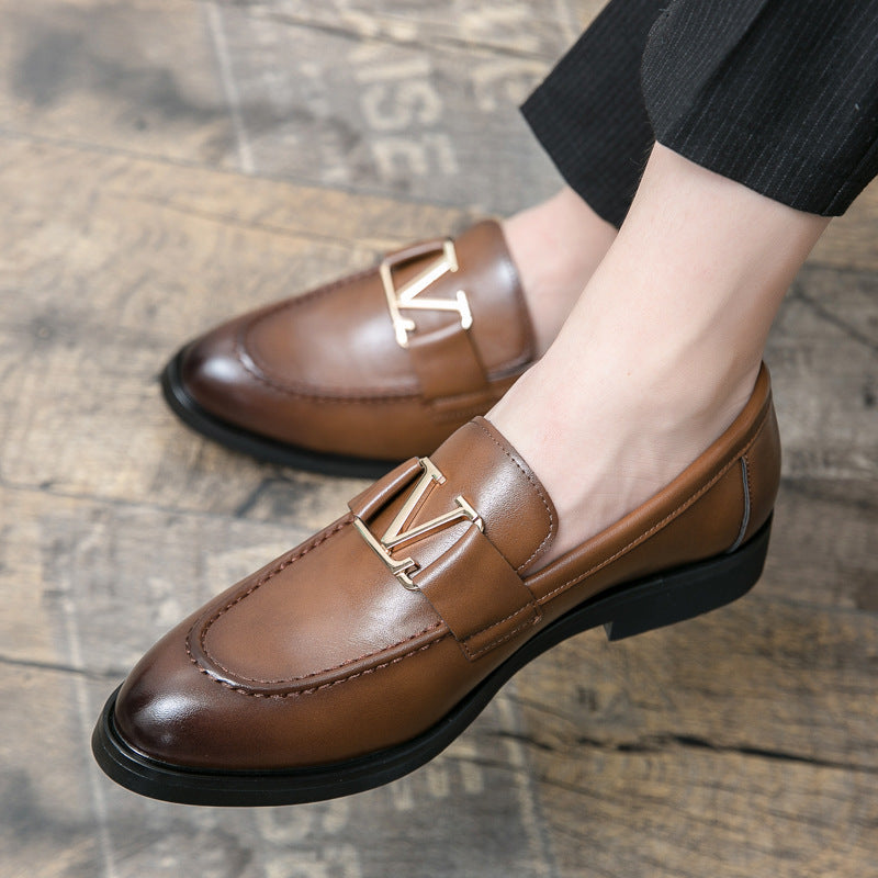 Plus Size Men's Business Casual Leather Shoes British Red Formal Wear Slip-on Loafers Korean Style Hair Stylist Men's Shoes