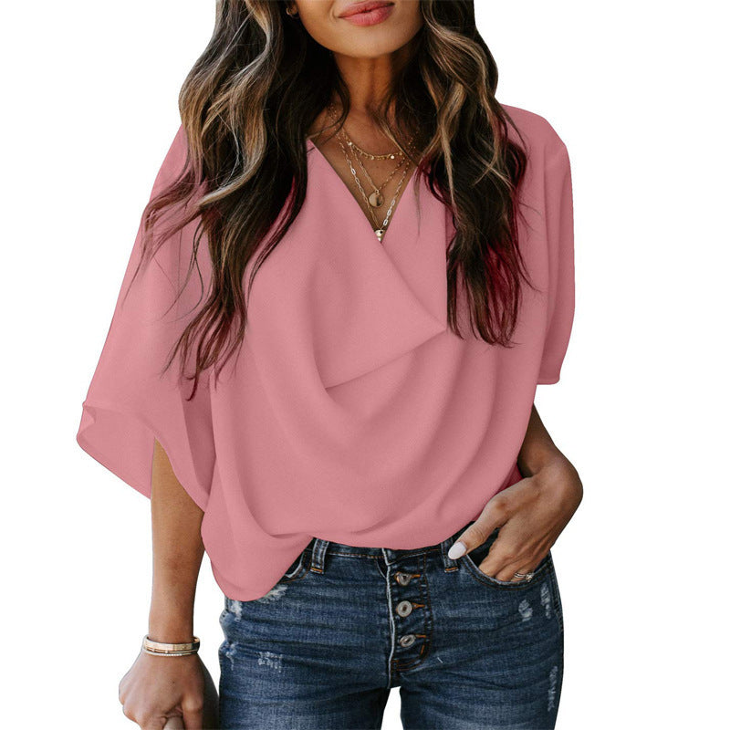 New Chiffon Shirt Loose V-neck Casual Top