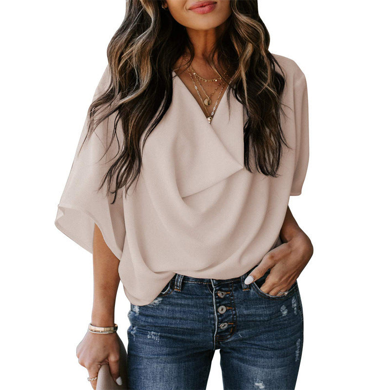 New Chiffon Shirt Loose V-neck Casual Top