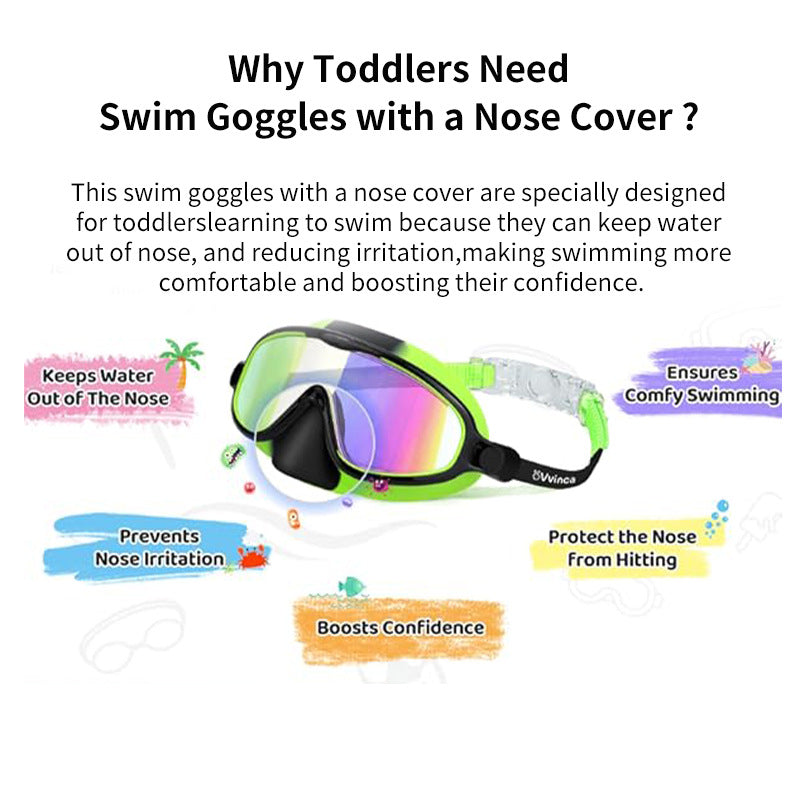 Children's Swimming Goggles With Nose Mask To Prevent Choking, Large Frame, Wide Field Of View, Diving Mask, Anti-Fog Swimming Goggles