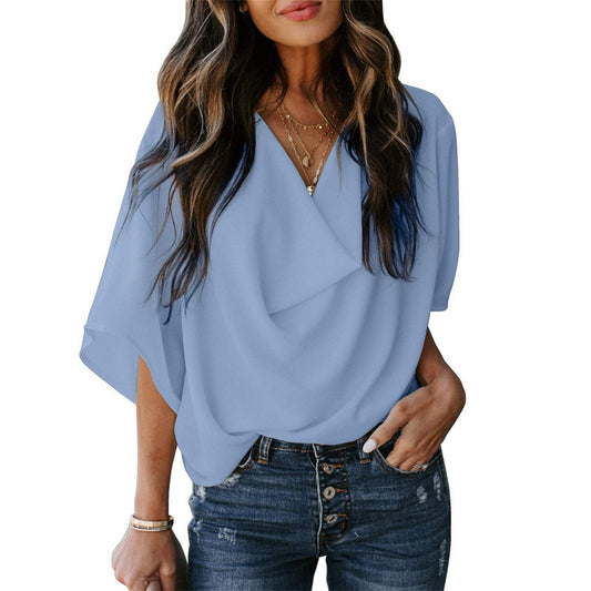 New Chiffon Shirt Loose V-neck Casual Top