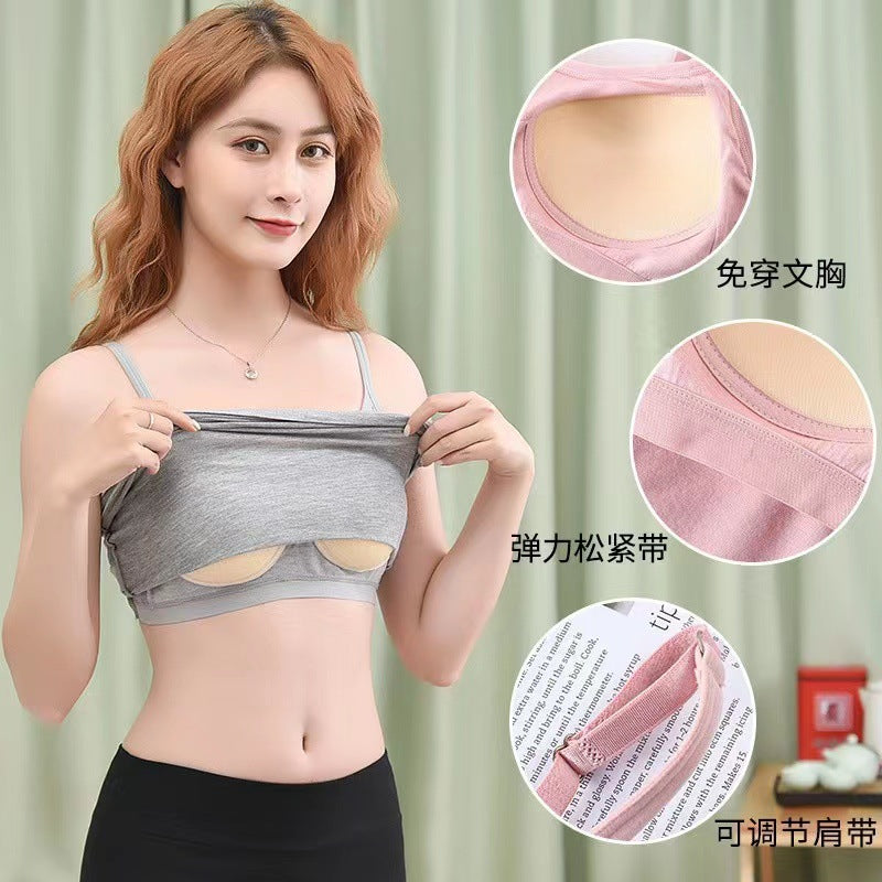 One-piece Fixed Cup Sling Women's Vest With Chest Pad Wear-free Bra Sexy Bottoming Outer Wearing Girl Vest