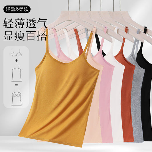 One-piece Fixed Cup Sling Women's Vest With Chest Pad Wear-free Bra Sexy Bottoming Outer Wearing Girl Vest