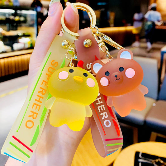 Crystal Series Blush Animal Keychain Trendy Resin Rabbit Couple Cartoon Keychain Gift Pendant