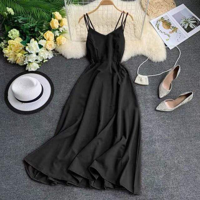 Holiday Dress Cross Spaghetti Strap Open Back Women Dresses