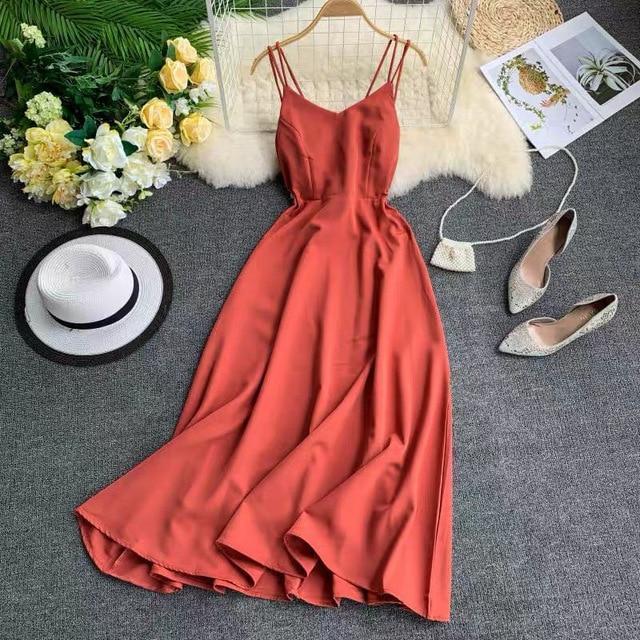Holiday Dress Cross Spaghetti Strap Open Back Women Dresses