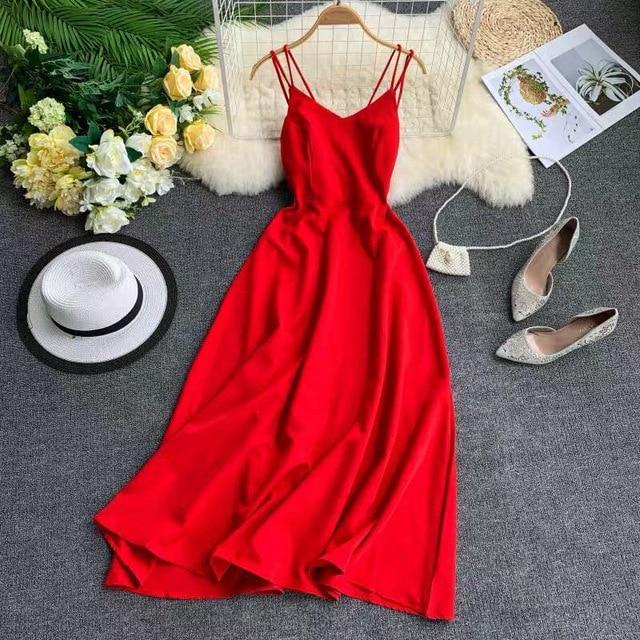 Holiday Dress Cross Spaghetti Strap Open Back Women Dresses