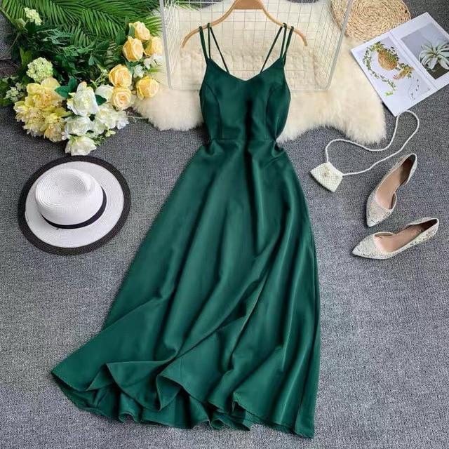 Holiday Dress Cross Spaghetti Strap Open Back Women Dresses