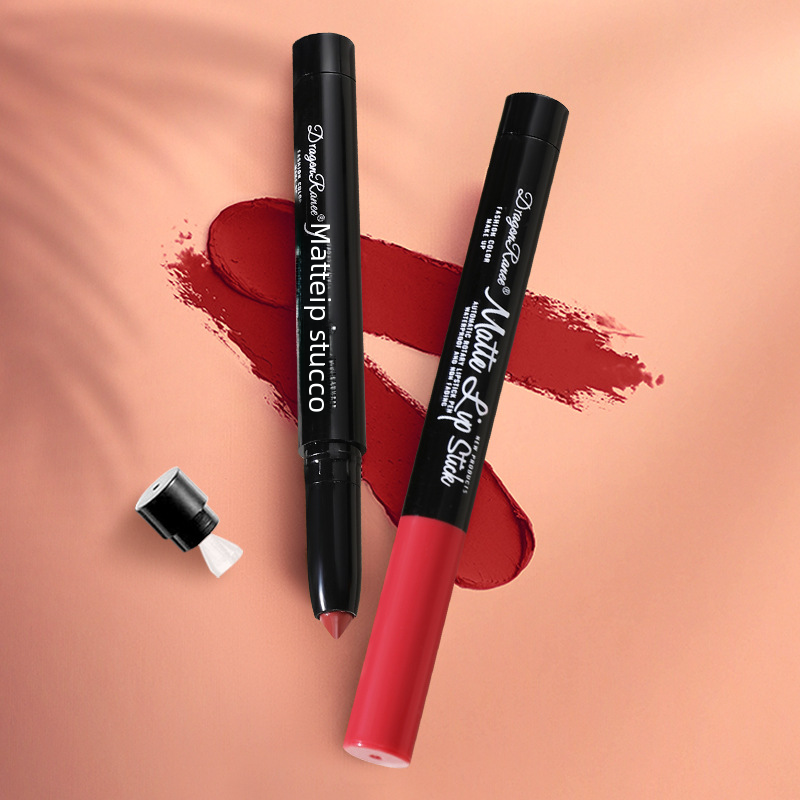 Lipstick Pen Matte Velvet Matte Face Women Lipstick Pen Bean Paste Rose With Pencil Sharpener Automatic Lip Liner