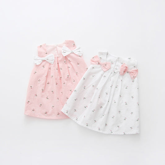 Solid color bow bow floral print halter skirt