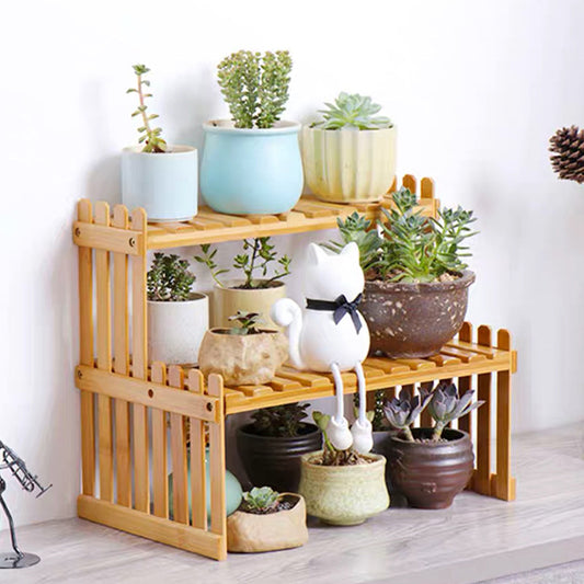 Desktop Flower Stand Mini Bamboo Flower Stand Office Storage Storage Rack Windowsill Potted Plant Rack Wooden Small Plant Rack