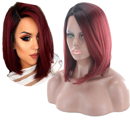 Temperature Silk Short Straight Hair Dyeing Wine Red Gradient