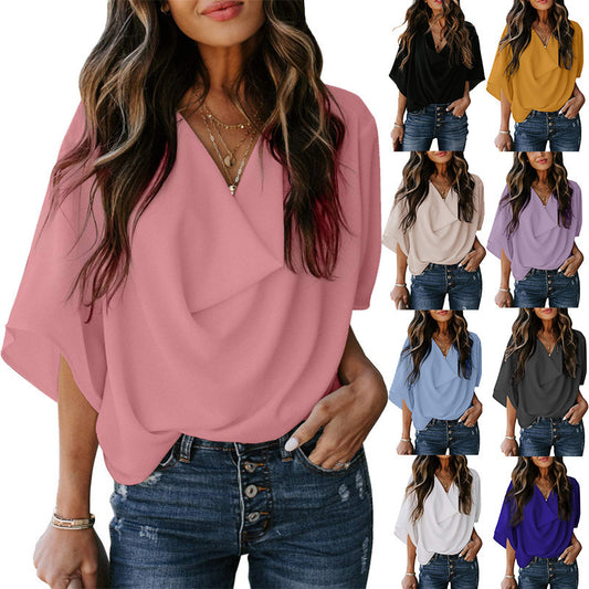 New Chiffon Shirt Loose V-neck Casual Top
