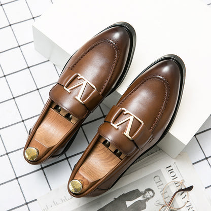 Plus Size Men&#039;s Business Casual Leather Shoes British Red Formal Wear Slip-on Loafers Korean Style Hair Stylist Men&#039;s Shoes