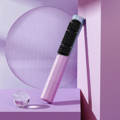 New USB Rechargeable Hair Straightening Comb Wireless Curling Iron Curling Straight Dual-purpose Electric Comb Lazy Ladies Hair Comb Cross-border