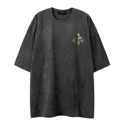 Shoulder T-shirt Men&#039;s Summer Ins Fashion Brand High-end Suede Loose Large Size Base 5-point Sleeve Couple&#039;s T-shirt