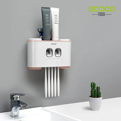 Happy Home Four-mouth Wash Suit Automatic Toothpaste Squeezer Creative Toothbrush Holder Wall Hanging Punch-free