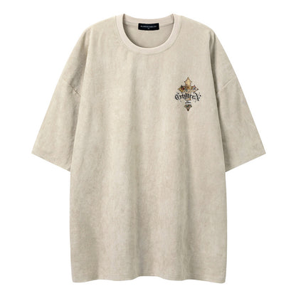 Shoulder T-shirt Men&#039;s Summer Ins Fashion Brand High-end Suede Loose Large Size Base 5-point Sleeve Couple&#039;s T-shirt