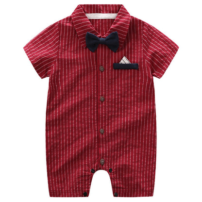 2022-Baby Hundred Days Dress Summer Short Sleeve Thin Boy Baby Gentleman Bodysuit Shirt Newborn Clothes
