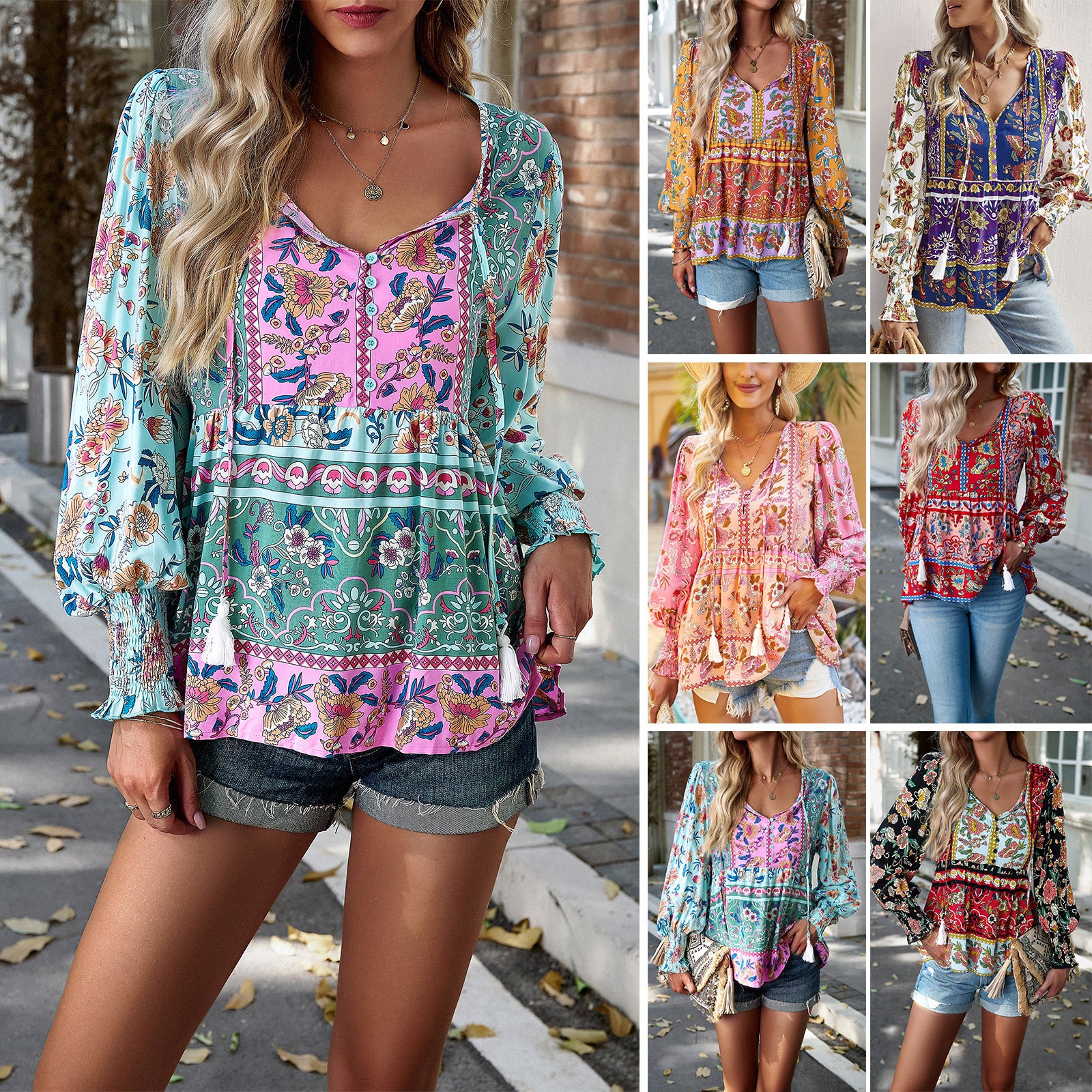 Diyun Cross-border European And American Women&#039;s Clothing Independent Station 2023 Autumn Bohemian Casual Style Cotton Printed Long-sleeved Shirt For Women
