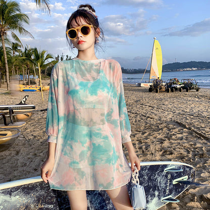 Swimsuit Women&#039;s Three-piece Set 2022 New Conservative Boxer Korean Ins Large Size Meat-covering Long-sleevedSwimwear