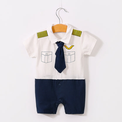 2022-Baby Hundred Days Dress Summer Short Sleeve Thin Boy Baby Gentleman Bodysuit Shirt Newborn Clothes