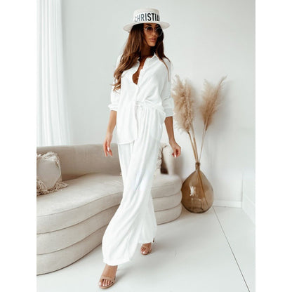 New Loose Elastic Wrinkled Long-sleeved Shirt Wide-leg Pants Casual Suit Women