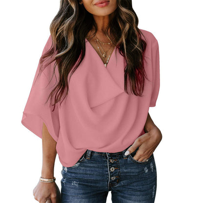 New Chiffon Shirt Loose V-neck Casual Top